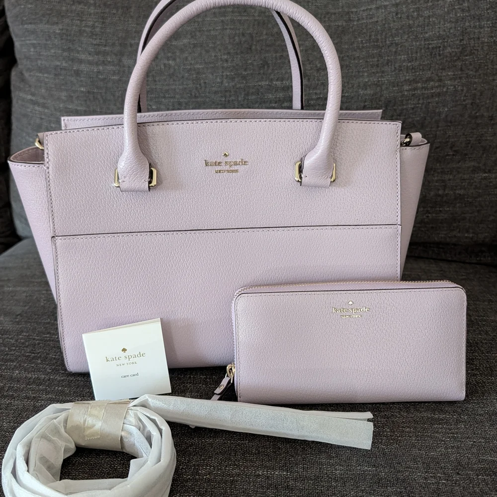 kate spade Pebbled Leather Tote & Wallet in Light Purple - Picture 1 of 6